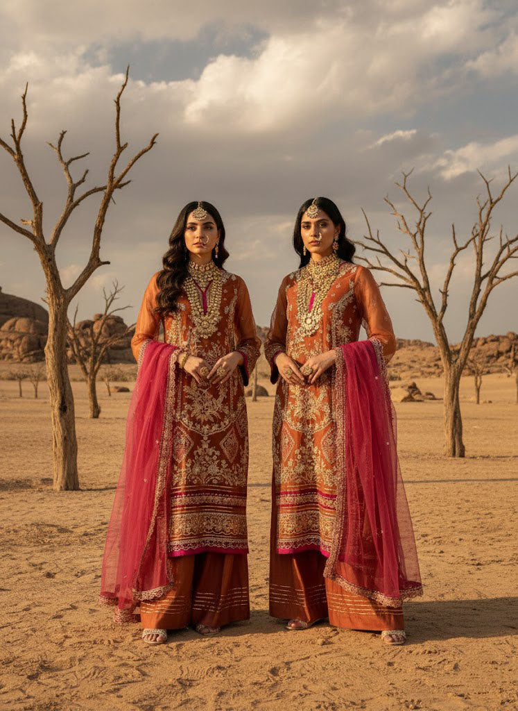 Rust Brown with Orange Organza