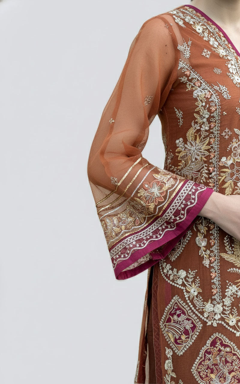 Rust Brown with Orange Organza