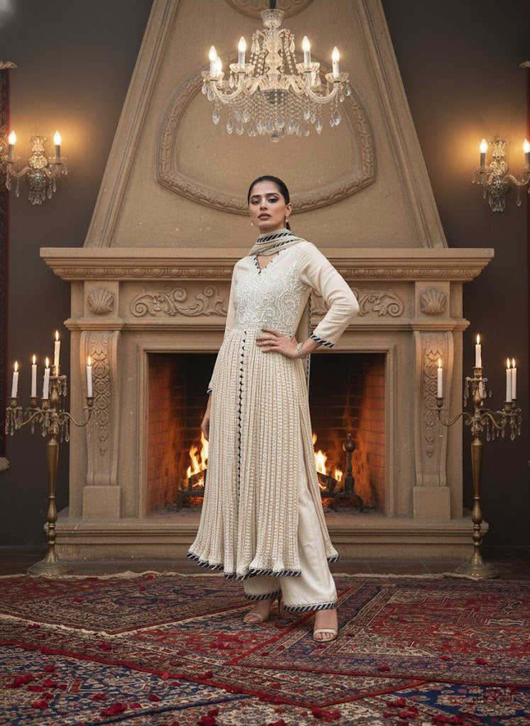 Soft Beige Embroidered Silk