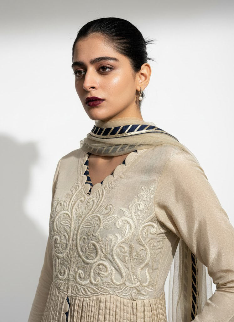 Soft Beige Embroidered Silk
