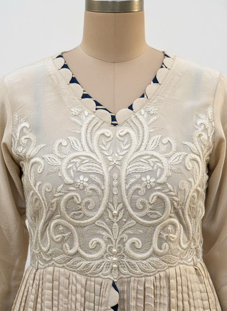 Soft Beige Embroidered Silk