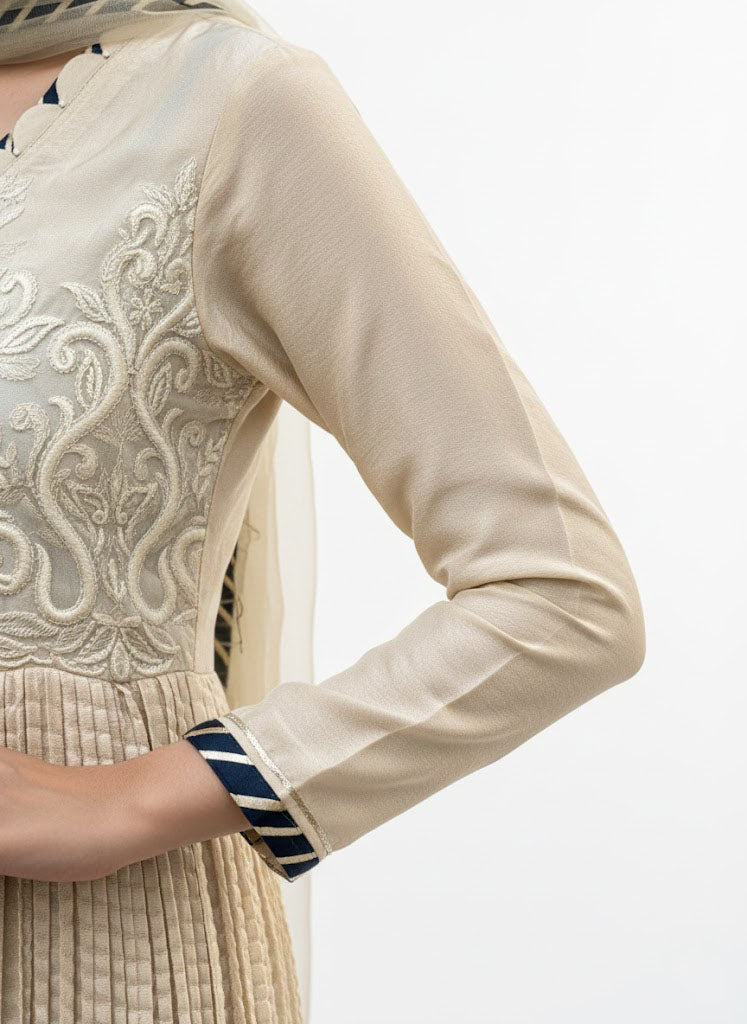 Soft Beige Embroidered Silk
