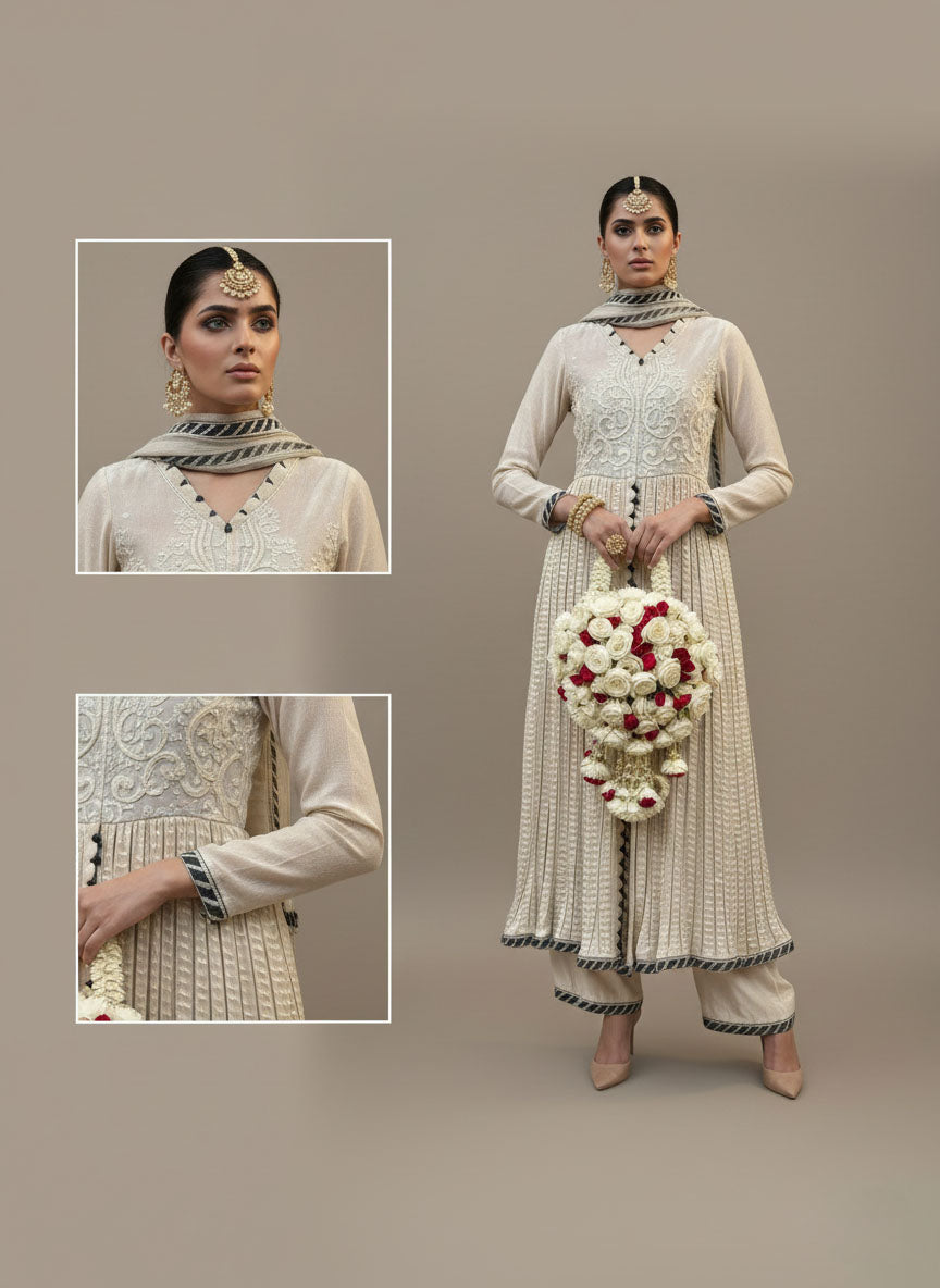 Soft Beige Embroidered Silk