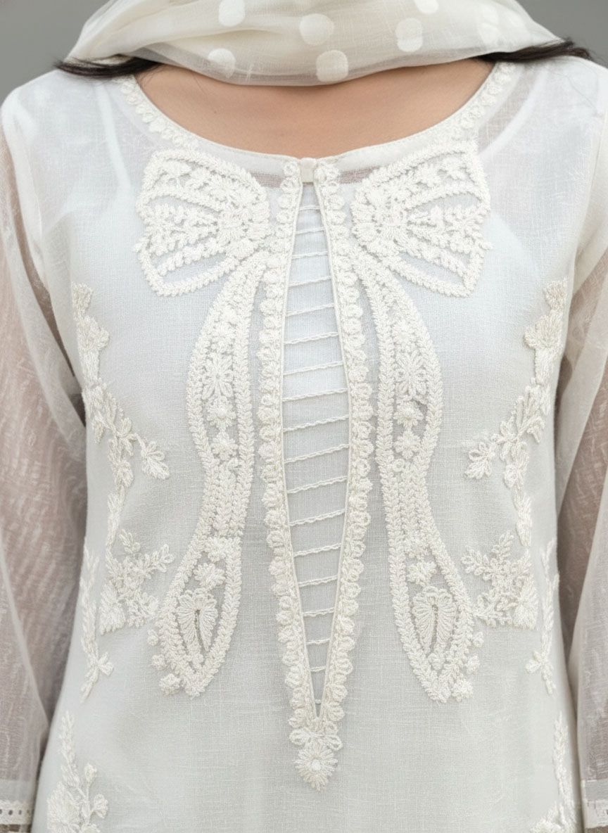 White Embroidered Cotton Net