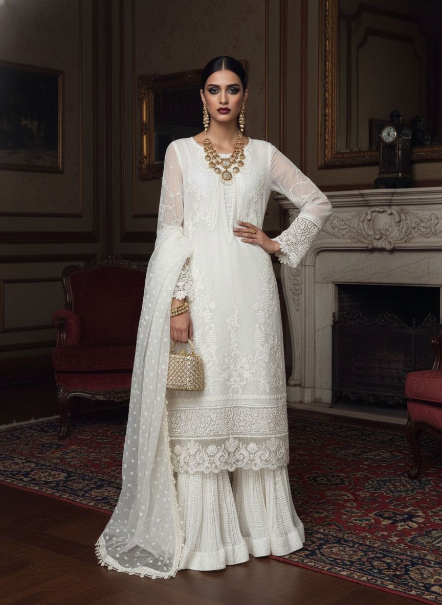 White Embroidered Cotton Net